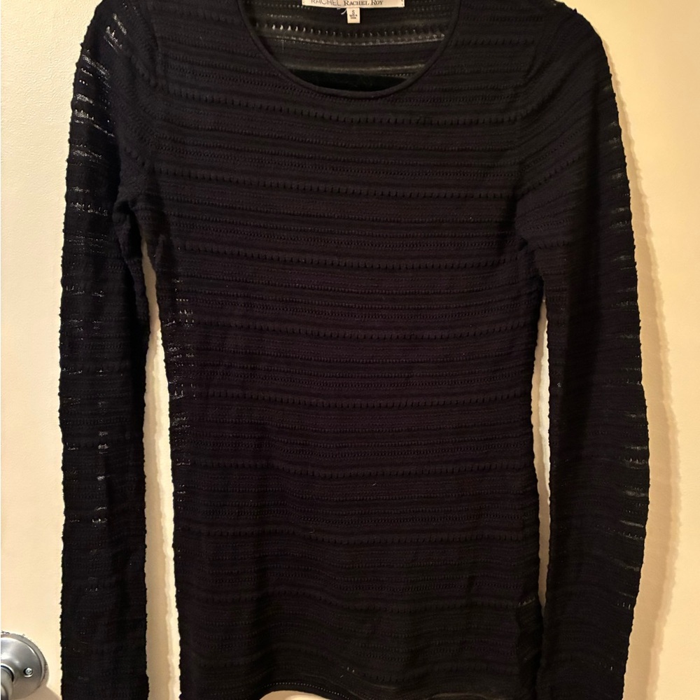 RACHEL Rachel Roy Black Long Sleeve Open Knit See-Thru Sweater Top Layering  S - Picture 2 of 7